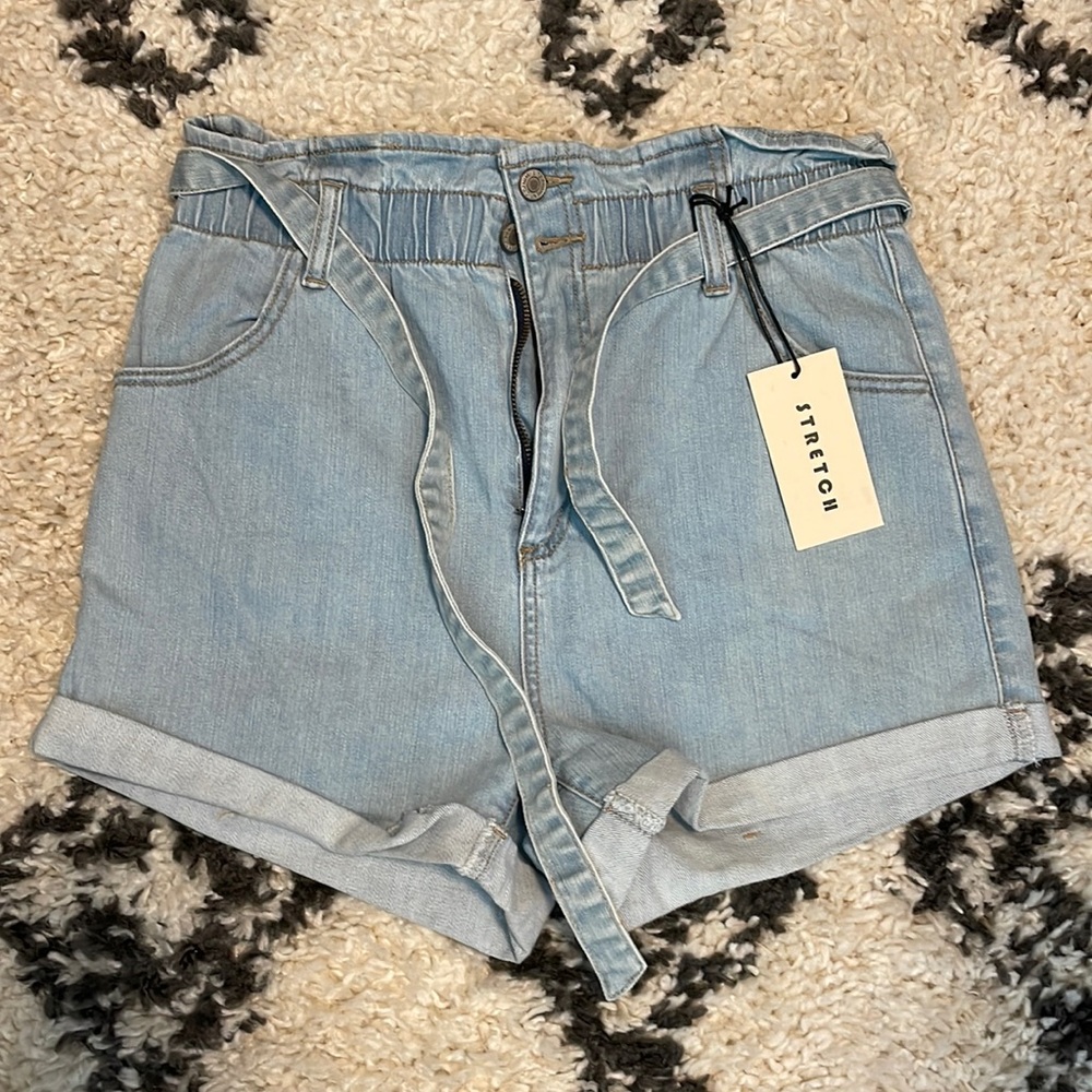 Paper bag jean shorts
